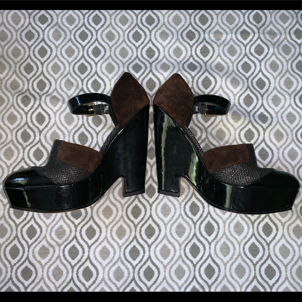 Black & Mahogany Faux Suede Heels